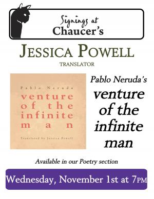 Chaucer's Books Neruda Translation Event poster, event Nov. 1, 2017 at 7 PM